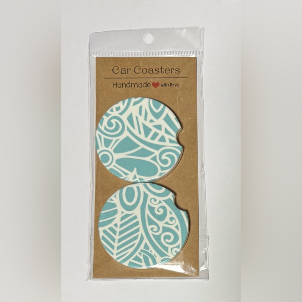 Ceramic Mandala Car Coasters - Set of Two - Custom Made!